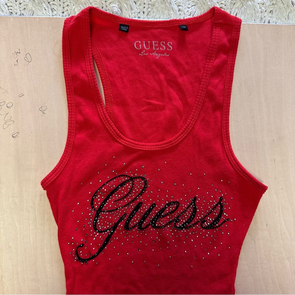 Guess Red bedazzled tank top